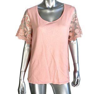 Lucy Perida Pink Lace  Sleeve Top 1X